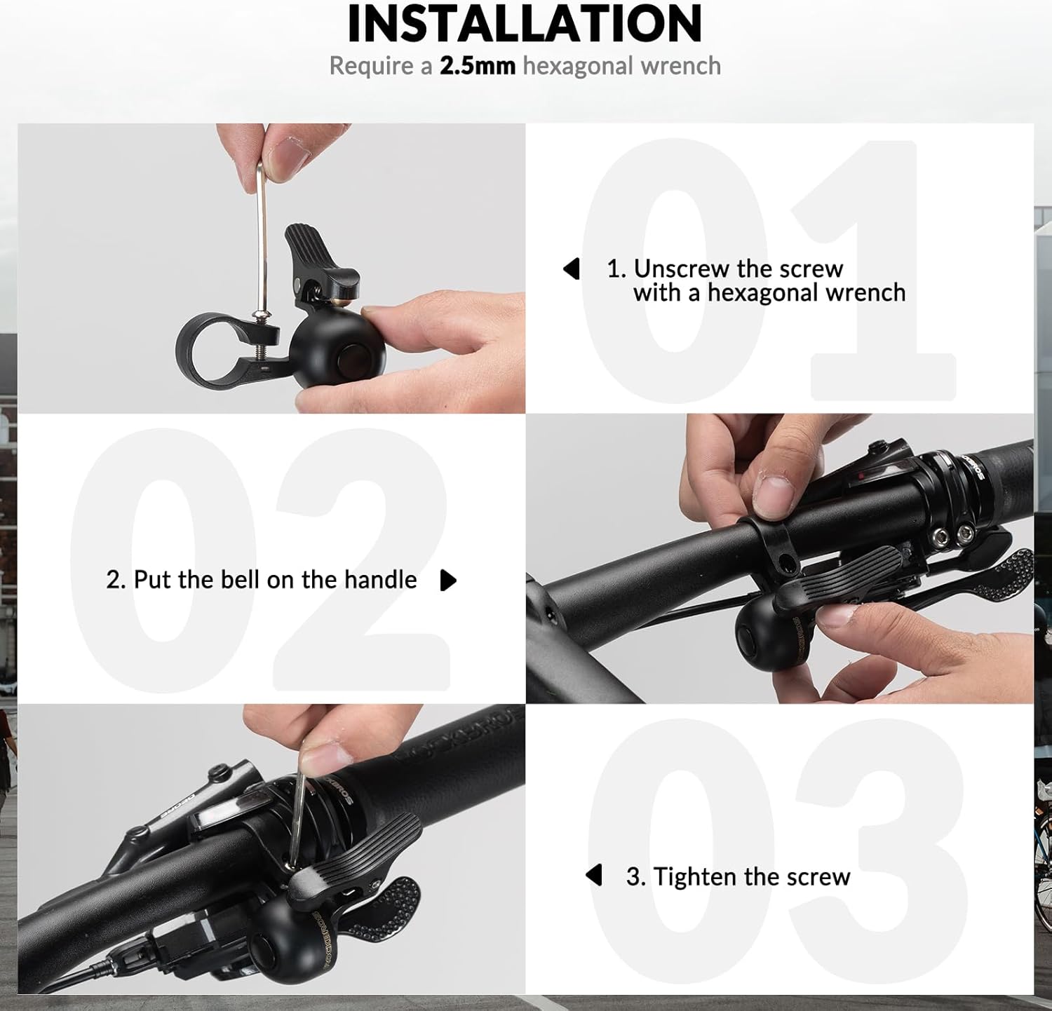 ROCKBROS Bicycle Bell Mini Bell Bicycle Bell Left / Right 100 dB Loud and Hidden Copper Alloy Handlebar Bell for Bicycle Children's Bicycle MTB Road Bike with 22.2 mm Handlebar