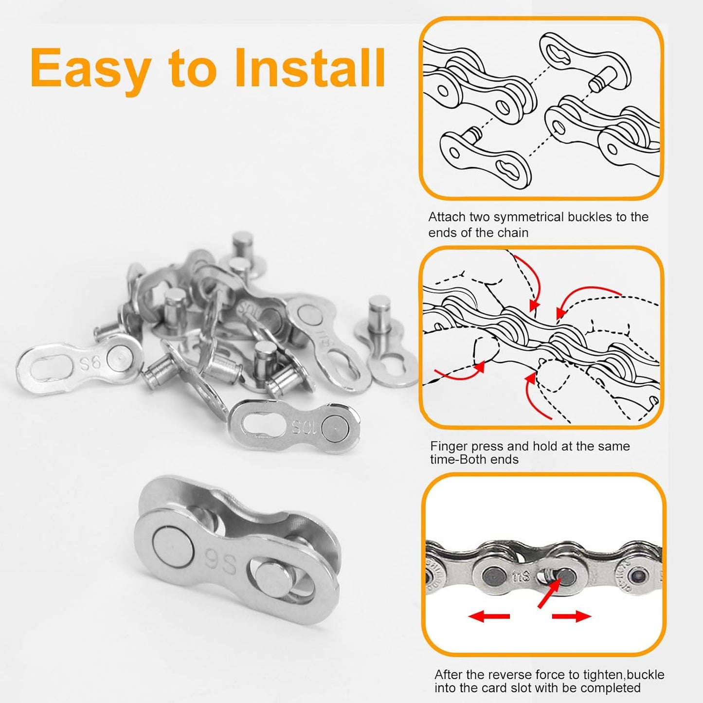 8 Pairs of Bicycle Missing Link, 6/7/8/9/10/11 Speed Quick Release Bicycle Chain Link, Steel Bicycle Chain, Reusable Bicycle Chain Link, Chain Connector Link for Road Bike, Mountain Bike