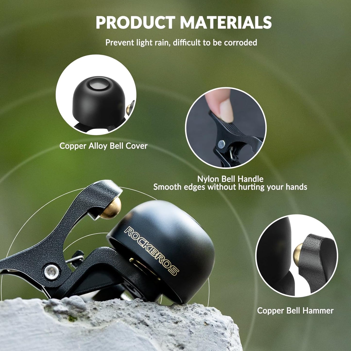 ROCKBROS Bicycle Bell Mini Bell Bicycle Bell Left / Right 100 dB Loud and Hidden Copper Alloy Handlebar Bell for Bicycle Children's Bicycle MTB Road Bike with 22.2 mm Handlebar