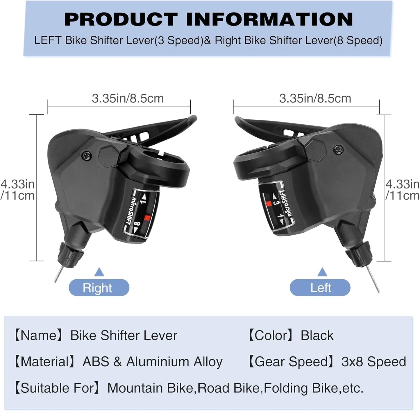MEGHNA 1 Pair of Bicycle Gear Lever Bicycle Gears 3 x 8/9/10 Speed Gear Shifter Lever/Lever/Right Gear Lever (3 x 8 Speed)
