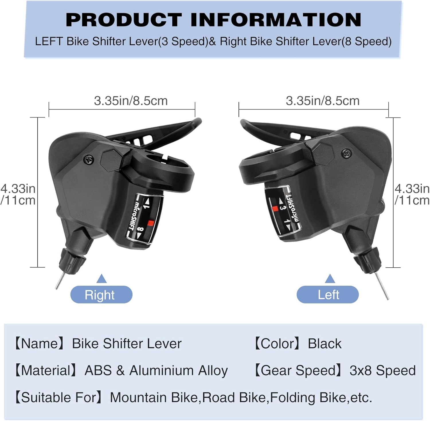 MEGHNA 1 Pair of Bicycle Gear Lever Bicycle Gears 3 x 8/9/10 Speed Gear Shifter Lever/Lever/Right Gear Lever (3 x 8 Speed)