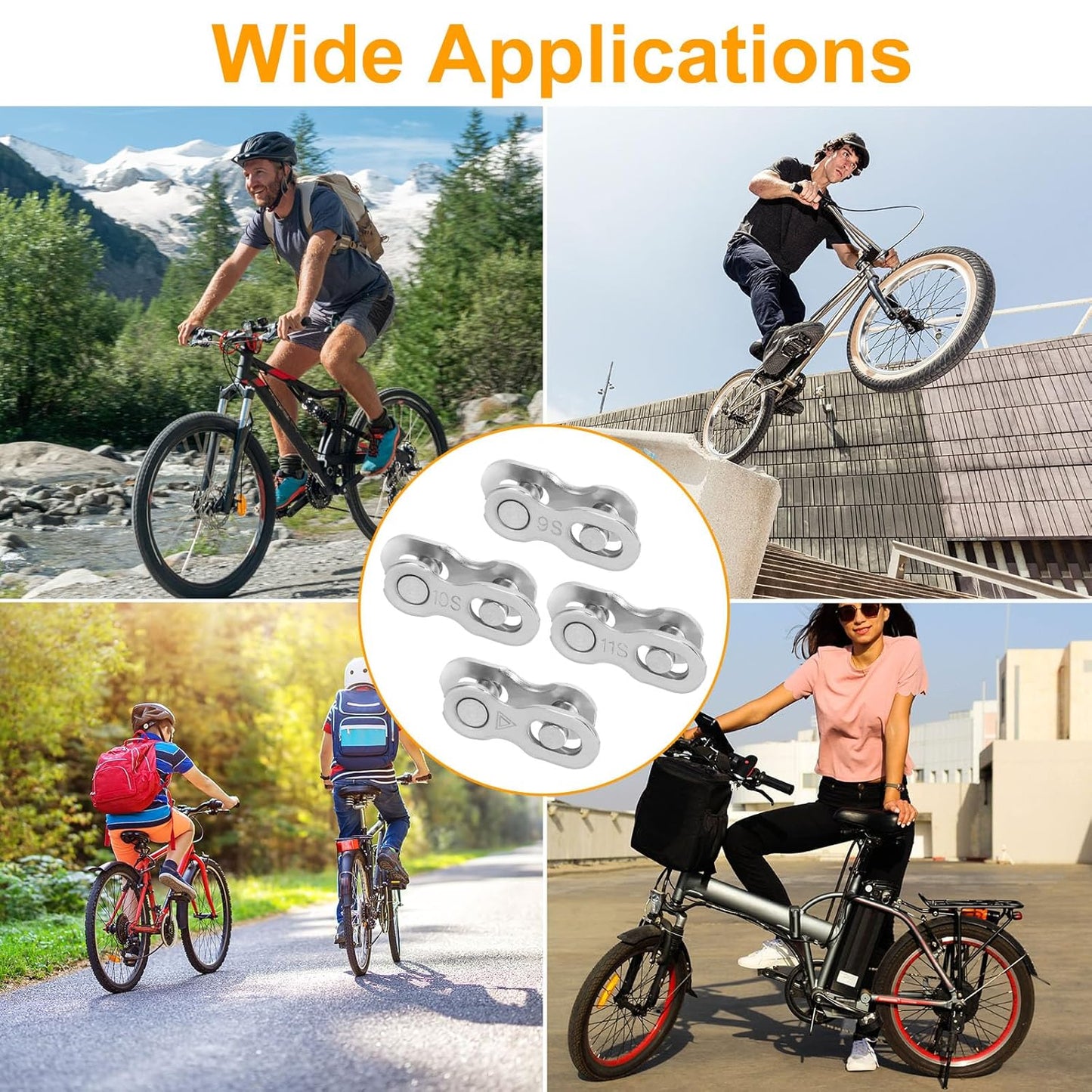 8 Pairs of Bicycle Missing Link, 6/7/8/9/10/11 Speed Quick Release Bicycle Chain Link, Steel Bicycle Chain, Reusable Bicycle Chain Link, Chain Connector Link for Road Bike, Mountain Bike